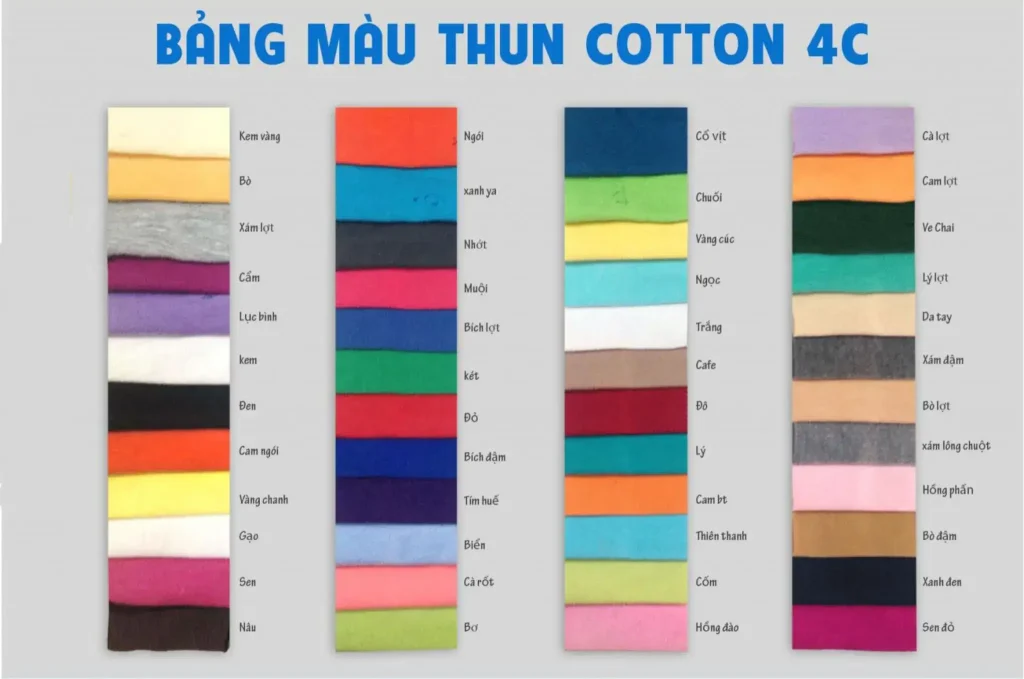 Bảng màu áo thun Cotton 65/35